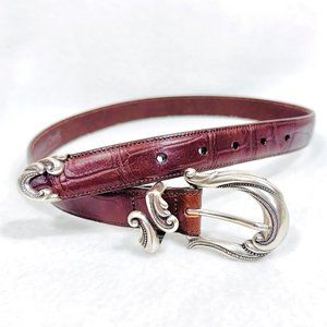 Coldwater Creek Brown Croc Embossed Belt w/Silver Hardware - Size Small